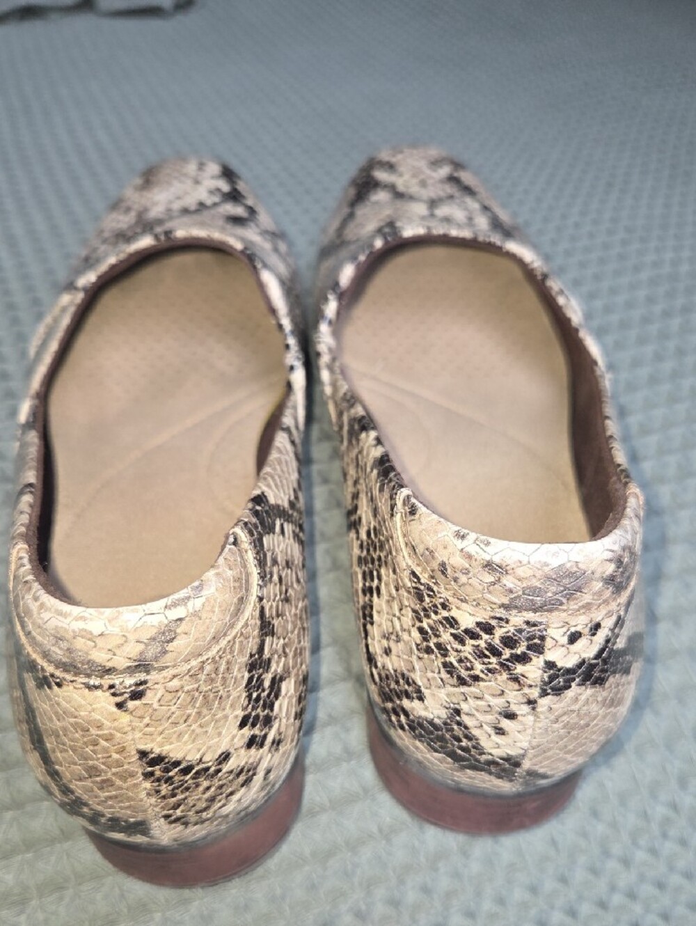 Clarks Taupe Snake-Print Leather Flats - Picture 3 of 6